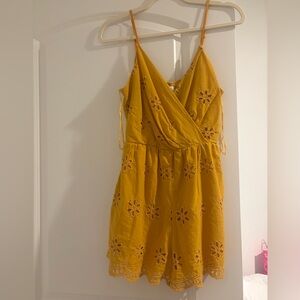 Mustard Yellow Eyelet Romper – Size Small | Adjustable Straps